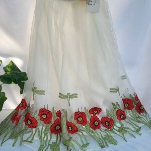 Heoperus White Tulle Floral and Dragonflies Skirt Size Small